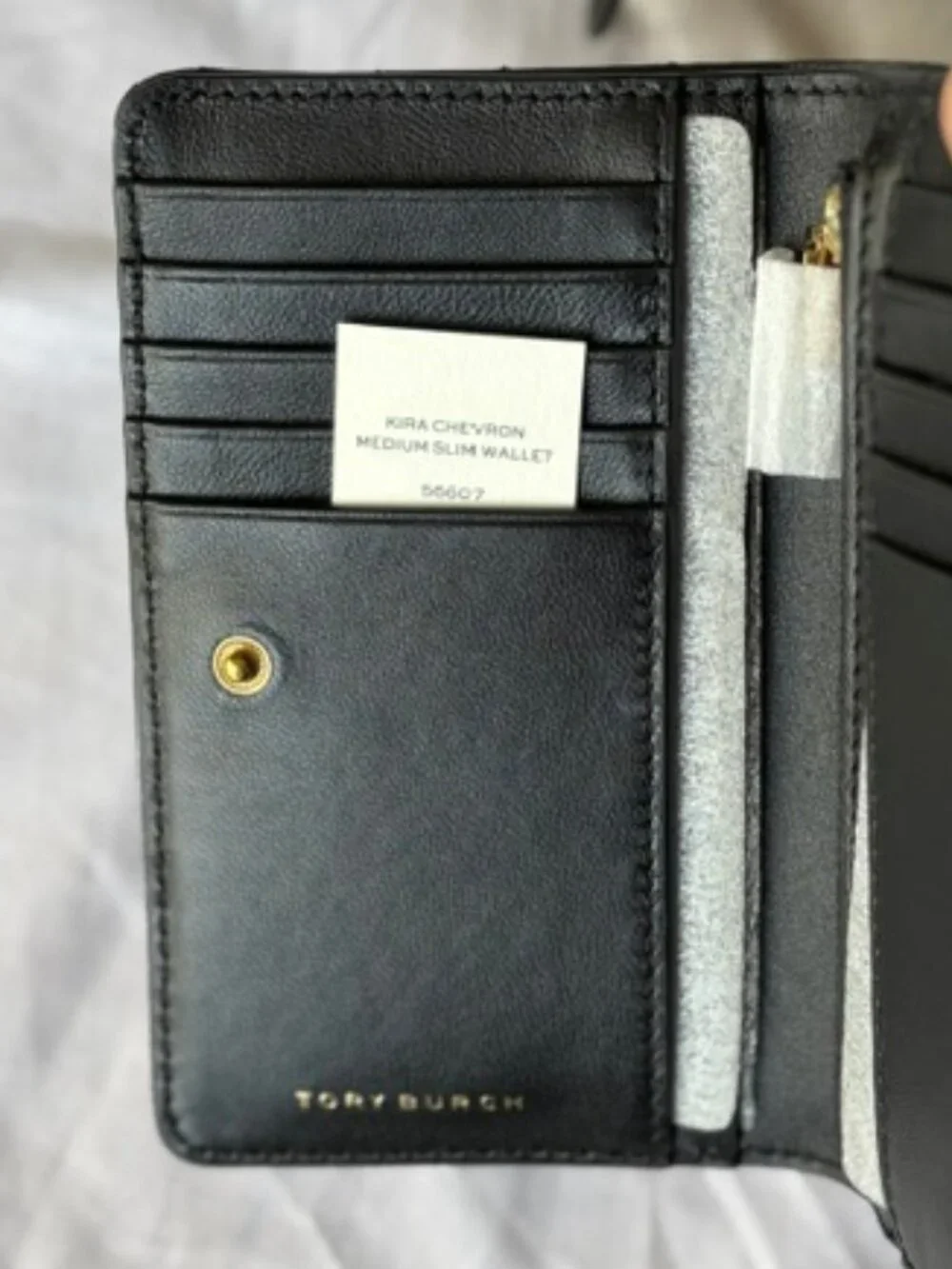 Tory Burch Kira Chevron Medium Slim Wallet Black